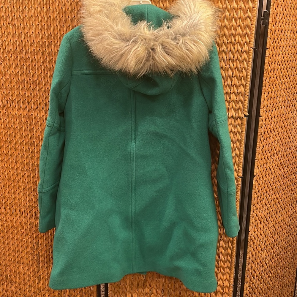 J CREW “CHATEAU” wool blend coat w faux fur trimmed hood - Picture 7 of 10